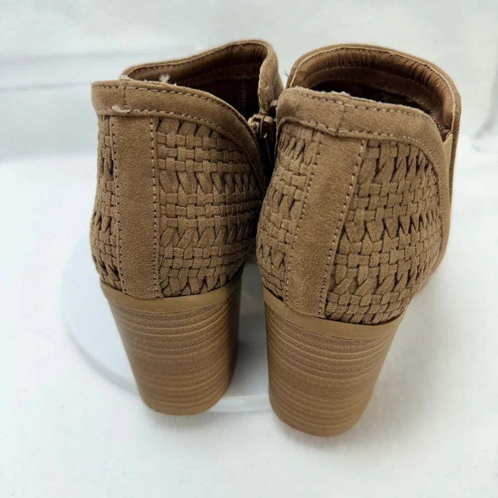 Madden Girl Ankle Boots Women 7.5 Brown Boho Western Suede Woven Block Heel